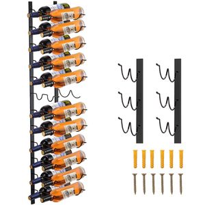 Portabottiglie da Parete Verticale Moderno in Acciaio Nero 12x2 con Portasciugamani per Stoccaggio Decorativo - Product Image 1