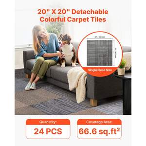 24 PCS 24x24 Inch Multi-color Reusable Modular <b>Carpet</b> Tiles Soft Padded Seamless <b>Cover</b> 66.6sq.ft Easy DIY Replacement Commercial - Product Image 2