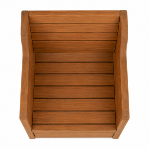 Chaise de jardin scolaire contemporaine en teck massif moderne avec cadre enveloppant, dossier à lattes larges, écologique, durable et confortable - Product Image 4