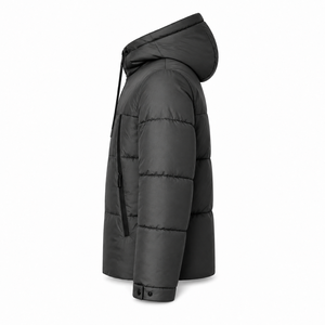 Blouson matelassé imperméable en gros avec capuche à cordon, poches zippées longues, poignets à boutons-pression, chaud et matelassé pour l'hiver, idéal pour l'extérieur et les loisirs - Product Image 2