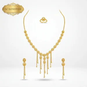 Conjunto de Collar con Borlas Chapado en Oro de 24K para Mujer, Joyería de Moda, Aretes y Collar para Boda - Product Image 2