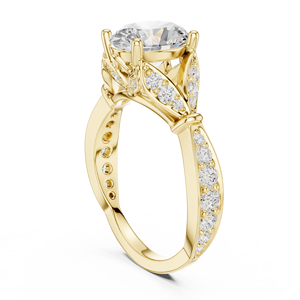 Bague de fiançailles solitaire en or jaune personnalisée avec diamant ovale de laboratoire et bande pavée pour femme - Product Image 2