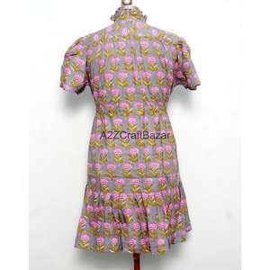 Vestido Mini de Mujer 100% Algodón Tejido, Cuello en V, Manga Corta, Cintura Alta, Corte en A, Estampado Floral Digital, Lavable, Transpirable, para Oficina - Product Image 6