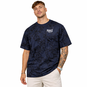 T-shirts pour hommes, couleur unie, imprimé intégral, manches courtes, avec logo personnalisé, style streetwear décontracté, col rond - Product Image 1