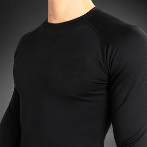 เสื้อรัดรูปแขนยาวสำหรับผู้ชาย สีดำ แบบเรียบง่าย สำหรับกิจกรรมกลางแจ้ง ระบายอากาศได้ดี พร้อมโลโก้สีตามสั่ง - Product Image 5