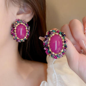 Boucles d'oreilles clous bohèmes minimalistes unisexe en argent plaqué 925 avec moissanite ovale rose sertie griffe, bijoux de fête - Product Image 3