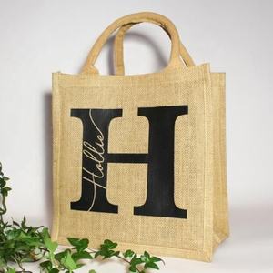Sac fourre-tout d'épicerie recyclable écologique personnalisé Qualité supérieure Durable Logo imprimé Toile de jute Jute Réutilisable avec motif de lettres - Product Image 4