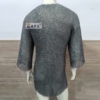 Chemise de mailles médiévale en acier doux, 9 mm, à rivets plats, demi-manches, finition huilée, pour armure viking, reconstitution historique et costume de foire