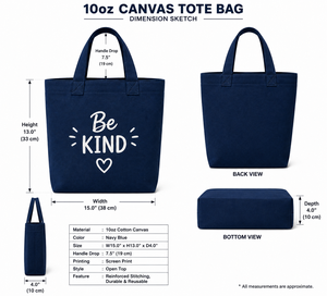 Sac fourre-tout en toile AMANI Be Kind bleu marine 15x13x4 pouces, motif lettres imprimé, ouverture supérieure, durable et réutilisable pour le shopping et les voyages - Product Image 2