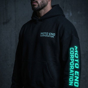 Custom Men's Vintage Oversized Flared <b>Waterproof</b> <b>Tracksuit</b> Polyester/Cotton Heavyweight Glow Dark Screen Print Hoodie Sweatpants - Product Image 4