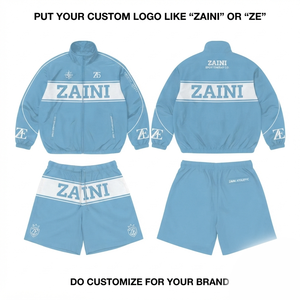 140 GSM Premium Polyester Taslon Windbreaker Short <b>Set</b> Sky Blue White Panel Custom Logo OEM ODM - Product Image 1