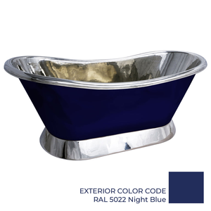 Baignoire autoportante en cuivre faite à la main avec base inclinée, intérieur nickelé, extérieur bleu nuit, design de créateur pour spa, hôtel et bien-être - Product Image 4