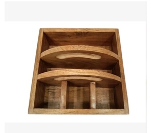 Organizador de Madera de Acacia Moderno y Portátil con Asa de Metal, Caja Organizadora de Madera, Estante de Mesa para Utensilios de Cocina - Product Image 4