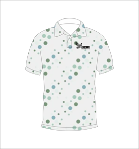 Polo personnalisé pour homme, sublimation, blanc, imprimé à pois abstraits, polo de golf, évacuation de l'humidité, manches courtes, performance, fournisseur OEM - Product Image 3