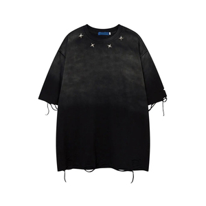 เสื้อยืดโอเวอร์ไซส์ผู้ชายสไตล์คลาสสิก ผ้าเจอร์ซีย์คอตตอน 100% น้ำหนักปานกลาง แขนสั้น เสื้อยืดโอเวอร์ไซส์แบบดิสเทรส - Product Image 3