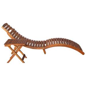 Chaise longue pliable moyenne avec table en bois d'acacia massif marron - Chaise longue pour la détente en plein air - Product Image 3