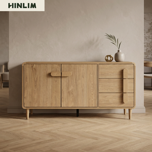 Scandinavian Wood <b>Sideboard</b> Modern Storage Cabinet for Living Room Home Furniture with Wooden Handles - Product Image 6
