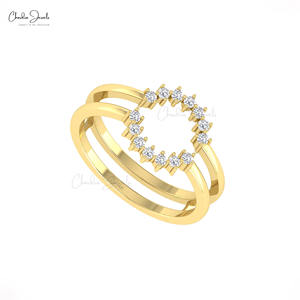 Anillo de Oro Sólido de 14k con Doble Banda de Diamantes Blancos Naturales de 0.21 CTW, Estilo Minimalista, Joyería para Novia, Piedra de Nacimiento de Abril, Superventas - Product Image 5