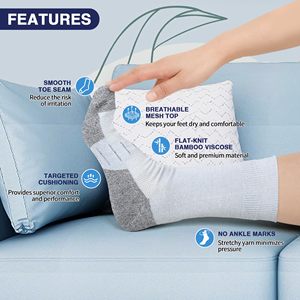 <b>Men's</b> <b>Diabetic</b> Cotton Crew <b>Socks</b> Soft Breathable Knitted Non Binding Tag Seamless Toe Daily Wear - Product Image 3