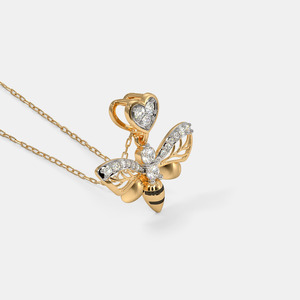 14K Yellow Gold <b>Bee</b> Heart Lab Grown Diamond Pendant Necklace - Product Image 6
