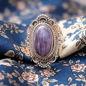 925 Sterling Silver Natural Charoite <b>Ring</b> Handmade Vintage <b>Statement</b> <b>Ring</b> Women Boho Gemstone Jewelry Gift for Unisex Women Her - Product Image 6