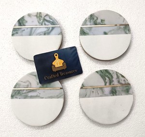 Elegant Style Marble Coaster Set With Brass Wire Inlay Design Heat Resistant Drink Coaster Non-Slip Mats & Pads Placemat - Product Image 1