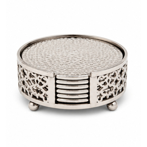 Juego de posavasos metálicos con soporte martillado, estilo vintage, huecos, redondos, para bebidas, vajilla para decoración del hogar, bar u hotel - Product Image 4