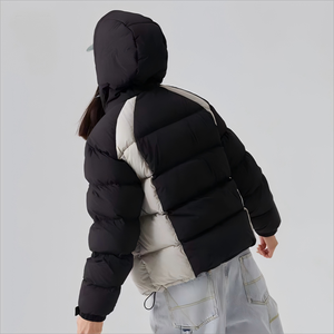 Winter <b>Quilted</b> <b>Jacket</b> Hooded Color Blocked Full Sleeve Polyester Wadding Warm Coat Thick Zipper Closure - Product Image 2