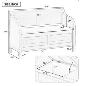 Panca portaoggetti in legno massello stile rustico per ingresso, mobile multifunzionale per camera da letto con cerniera di sicurezza - Product Image 3