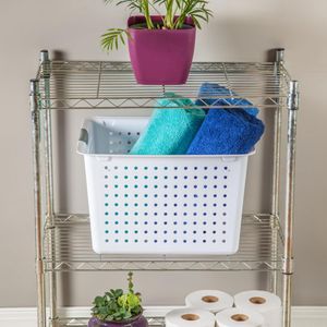 6 Pack Open Top Mesh Plastic <b>Storage</b> <b>Baskets</b> <b>White</b> Classic Organizers for Countertops and Pantry Shelves - Product Image 6