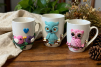 Vente en gros de tasses en céramique en argile polymère 3D avec logo personnalisé pour cadeau