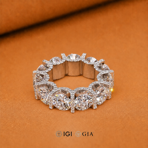 Bague éternité en argent 925 certifiée 6,50 mm, sertie de diamants de laboratoire et de pierres rondes avec accents en forme de poire, bijou élégant pour femme - Product Image 1