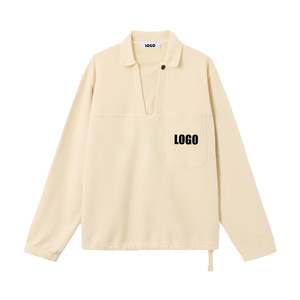 Men's Oversized Cotton Fleece Polo Sweatshirt Chest Pocket Logo Print Casual Streetwear Pullover OEM Private label manufacturer - Product Image 1