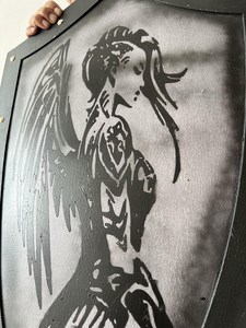 Escudo de Ángel de Acero con Impresión Troquelada, Acabado en Níquel Negro, Decoración para el Hogar, Artesanía Metálica - Product Image 3