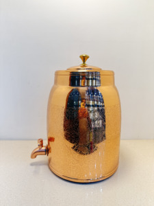 Premium Emborged Floral Pure <b>Copper</b> Water Dispenser Tank 08L Ayurvedic Matka Storage Pot Leakproof Metal Water Camper with Tap - Product Image 4