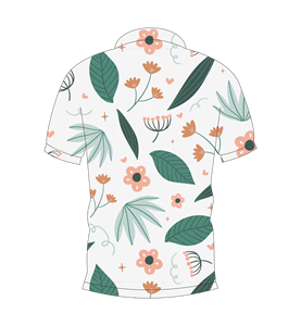 Men’s <b>White</b> Peach Floral Leaf Print <b>Polo</b> Shirt Short Sleeve Casual Summer Golf Shirt - Product Image 5