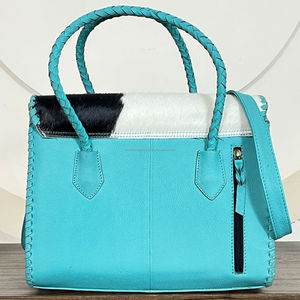 Sac fourre-tout de créateur en cuir véritable de vachette à poils, orné de conchos turquoise, pour femme, à porter à l'épaule ou en bandoulière, idéal pour un usage quotidien – Vente chaude - Product Image 5