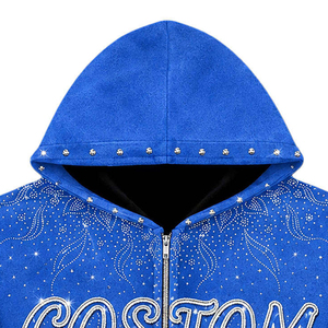 Sudadera con Capucha Azul Personalizada para Hombre, 100% Algodón, con Estampado de Letras en Pedrería, Corte Holgado, Estilo Urbano de Invierno - Product Image 6