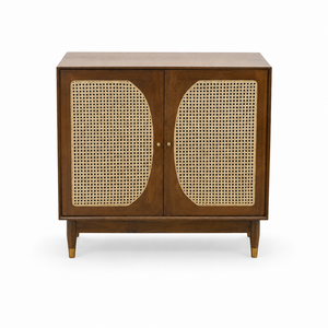 Aparador de Madera Maciza y Ratán Estilo Moderno de Mediados de Siglo, Mueble de Almacenamiento para Sala de Estar, Dormitorio u Hotel - Product Image 1