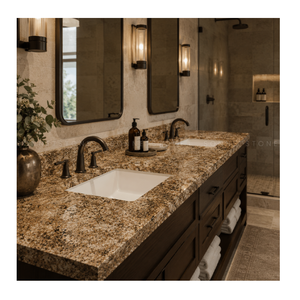 Granite doré d'Alaska, matériau élégant pour comptoirs avec des reflets dorés naturels, dalle de pierre de luxe haut de gamme pour la décoration intérieure - Product Image 1