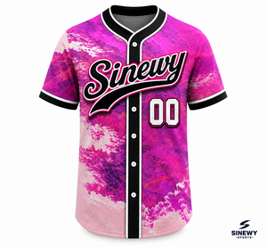 เสื้อเบสบอลสั่งทำพิเศษ ลายพิมพ์ไล่เฉดสีชมพูม่วง แบบยูนิเซ็กส์ แขนสั้น ติดกระดุมด้านหน้า ทรงปกติสำหรับผู้ใหญ่ - Product Image 2