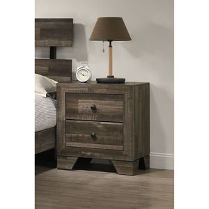Comodino Rustico in Legno con Due Cassetti, 1 Pezzo, Finitura Marrone Grigio, Arredamento Camera da Letto - Product Image 3