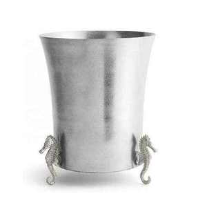 Cubo de Hielo de Aluminio con Asas de Caballito de Mar, Diseño Costero, Redondo, Resistente al Óxido, Enfriador para Fiestas - Product Image 1