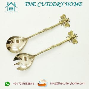 High Quality Brass Salad Serving <b>Set</b> with <b>Honey</b> Bee Handle Flatware Metal Tools for Bulk Buyers Exported by Flatware <b>Set</b> - Product Image 2
