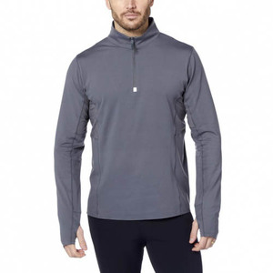Men's Gray Long Sleeve Quarter <b>Zip</b> Pullover Casual Top Stand Collar Quick Dry Knitted Polyester Spring WearO-Neck Collar - Product Image 1