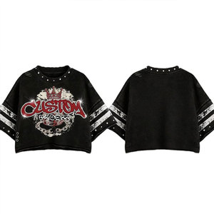 T-shirt court pour femme avec couronne en strass personnalisée, manches courtes, col rond, coupe ample, style punk, tee-shirt graphique, streetwear tendance - Product Image 6