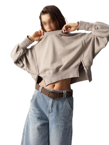 Custom Fashion Embroidery Logo <b>Crop</b> Streetwear Women Hot Fix Rhinestone <b>Top</b> Hoodies Design Casual French Terry Fit Pullover - Product Image 2