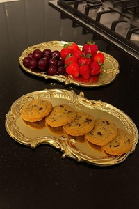 Stylish Unique Shape Gold Finished Designer Serving <b>Tray</b> Ideal For <b>Snacks</b> Serving And Guest Tea Drinks Handcrafted From India - Product Image 2