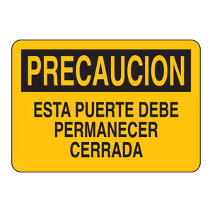 Panneau d'avertissement de porte fermée espagnol, imprimé UV, 7x10 pouces, triangulaire, pour installations industrielles - Product Image 1