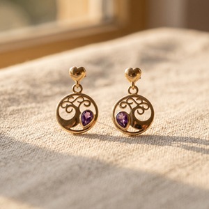 Pendientes Colgantes de Árbol de la Vida Chapados en Oro con Amatista Natural, Joyería Minimalista con Gema de Pera Inspirada en la Naturaleza, Regalo para Mujer, Fiesta - Product Image 6